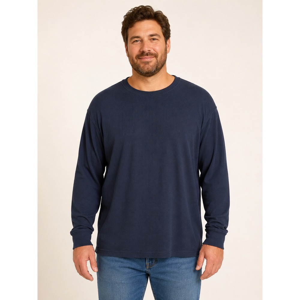 Banana Republic Mens XXL Navy Blue Ribbed Thermal Long Sleeve Crew Neck Shirt